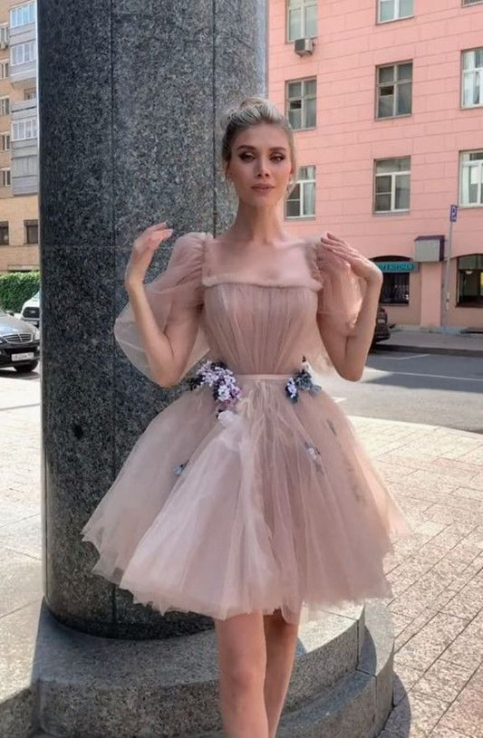 Tulle Homecoming Dresses With Puffy Bubble Sleeves      fg2610