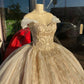 Off Shoulder Champagne Quinceañera Dress Party Ball Gown     fg2474