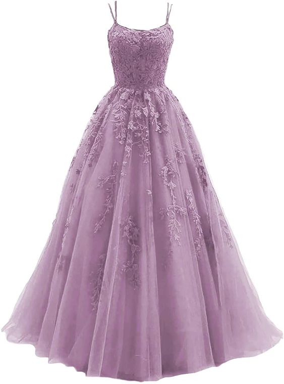 Spaghetti Strap Prom Dress Ball Gown Lace Appliques Wedding Tulle Homecoming Long Dress Princess Formal Evening Gowns     fg1854