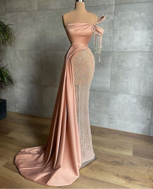 Blush Pink long prom dress mermaid Women Party Dress       fg1162