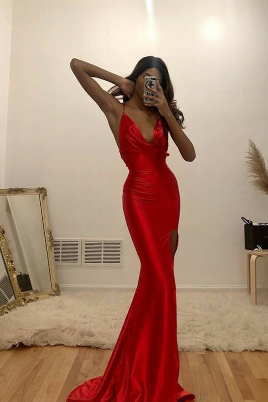 Mermaid Red Long Prom Dresses with Train,  Formal Dresses, Mermaid Evening Dresses      fg2272
