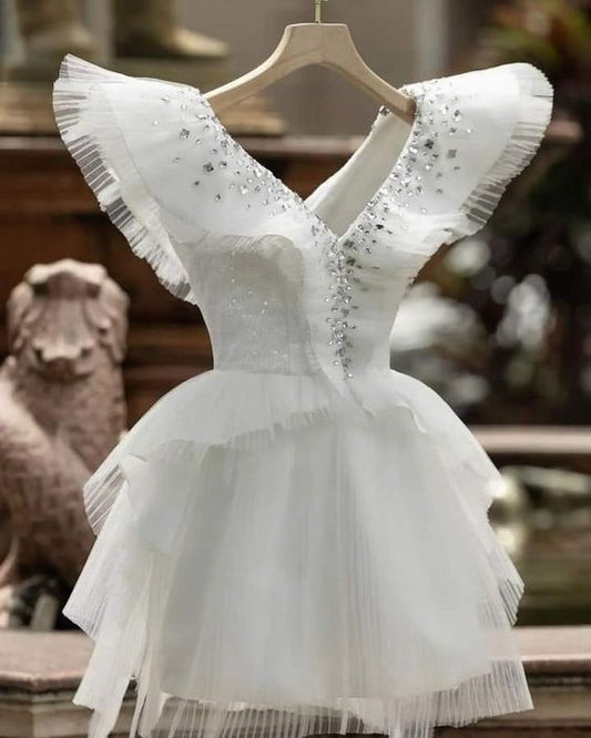 White Short Party Dress Homecoming Dress Short Wedding Dress      fg2313