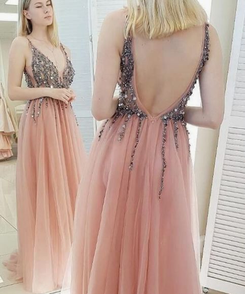backless pink long Evening Dresses      fg1926