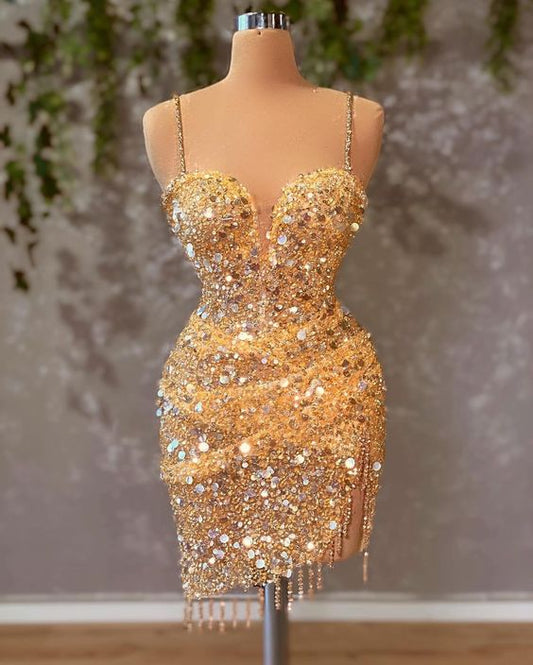 Gold beaded Short Homecoming Dress,Mini Prom Party Dress      fg1846