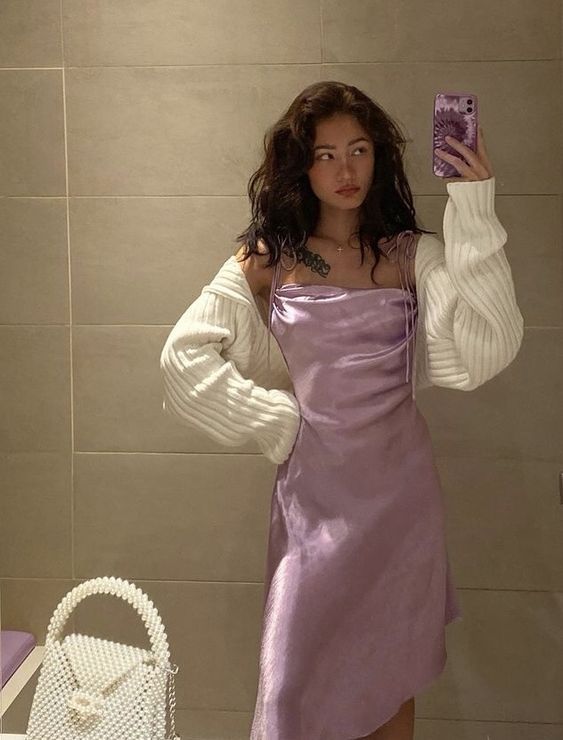 Spaghetti Straps Purple Silk Midi Prom Dress Classic Prom Dress     fg1883