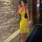 Yellow Spaghetti Straps Knee Length Dress,Party Gown     fg1443