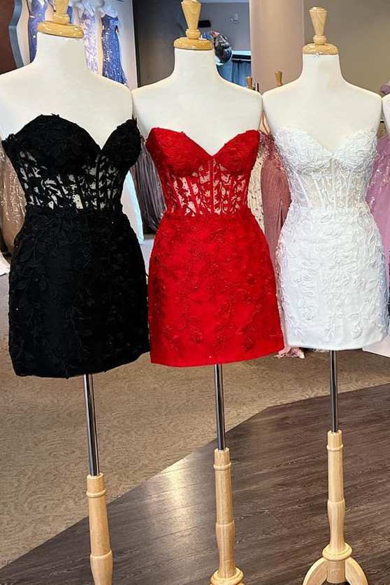 Appliques Strapless Lace-Up Bodycon Mini Homecoming Dress   fg1532
