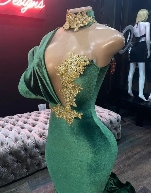 Mermaid Green Velvet Long Prom Evening Dresses      fg2294