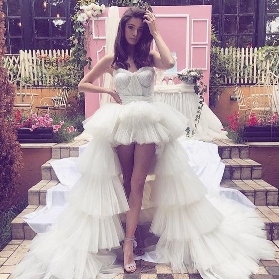 fashion high low tulle skirt - tiered ruffled mesh prom wedding skirt    fg1401