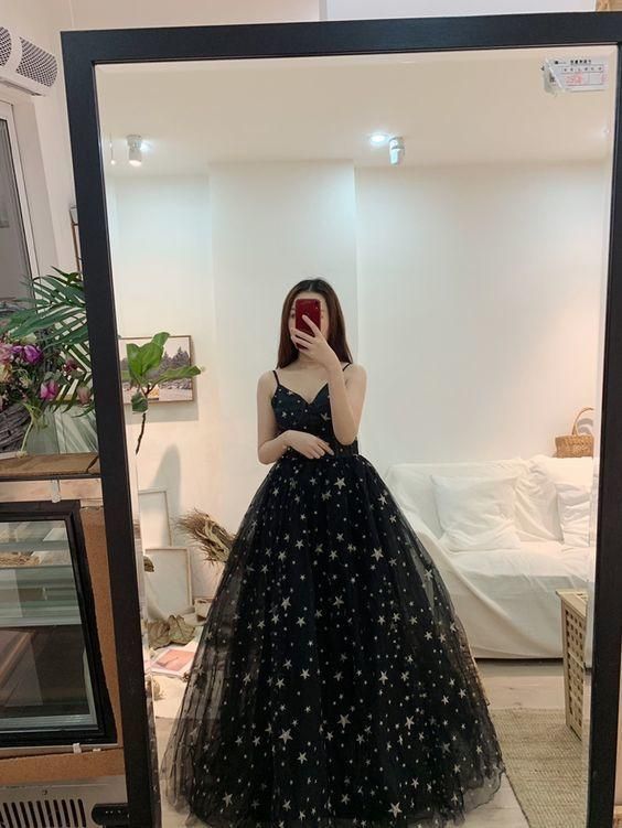 Sexy Black Prom Dresses A-Line / Princess Spaghetti Straps prom gown   fg1207