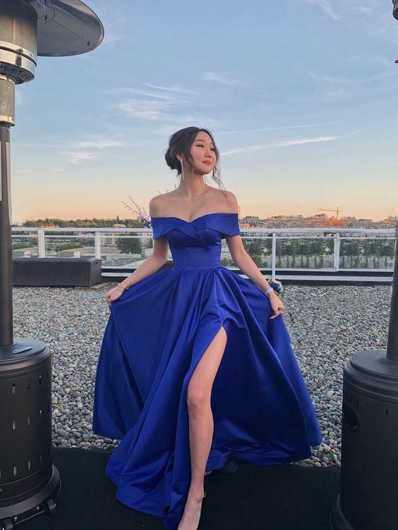 Cheap Royal Blue Long Prom Dresses,Off Shoulder Backless Formal Party Gown for Wedding    fg1797