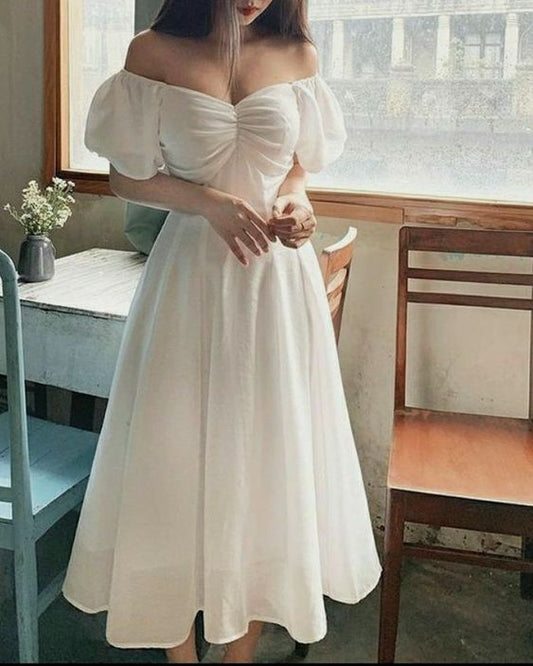 Simple White A Line Evening Party Dress   fg1250