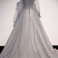 GRAY TULLE SEQUINS LONG A LINE PROM DRESS EVENING DRESS    fg2251