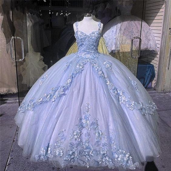 puffy prom dress, blue prom dress, tulle prom dresses, beaded prom dress, ball gown quinceanera dress   fg2070