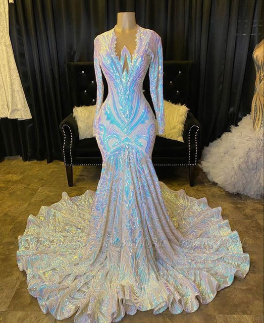 Long Sleeves Mermaid Prom Dress With Sequins     fg2281