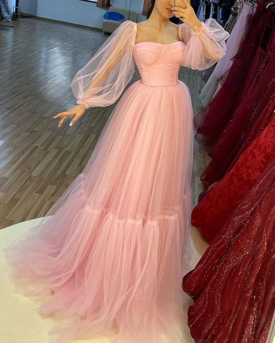 Pink Party Dress, Pretty Handmade Prom Dress      fg1819