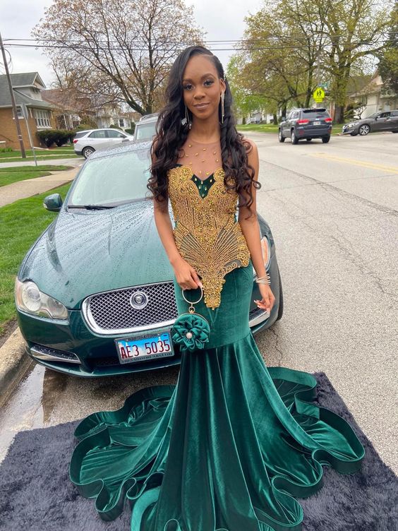 Stunning and Elegant Princess Party Wear Gown Green Prom Dresses     fg1145