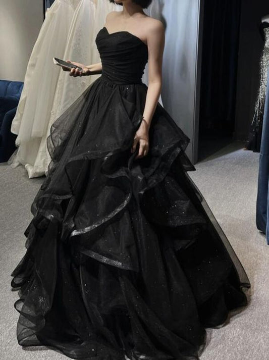 Black Sweetheart Tulle Layers Ball Gown Formal Dresses, Black Evening Dress Prom Dress      fg2361