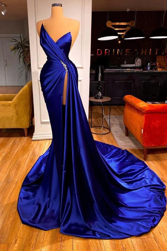 Glamorous Royal Blue Sweetheart Prom Dress Mermaid Long With Split      fg1884