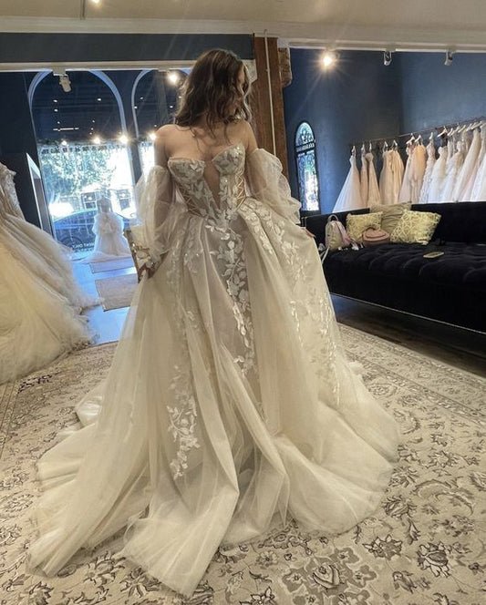 Long Wedding Dresses Tulle Popular Modest Bridal Dresses   fg2547
