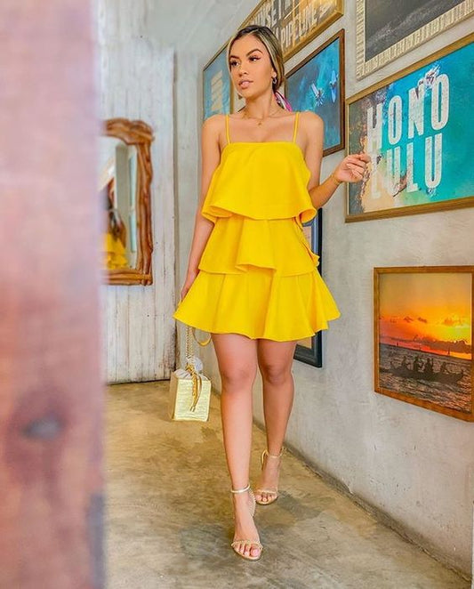 A Line Yellow Short Homecoming Dresses Short Party Gown    fg1424