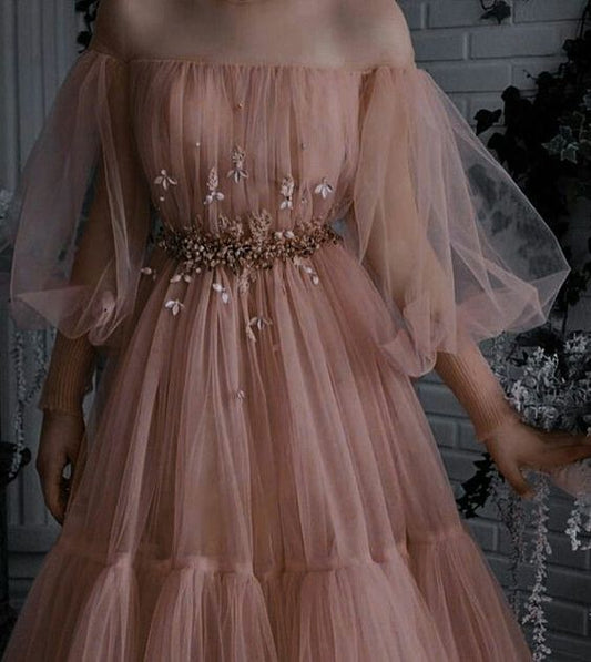 Blush and Light Pink  A-line Evening/Prom Dresses      fg1673