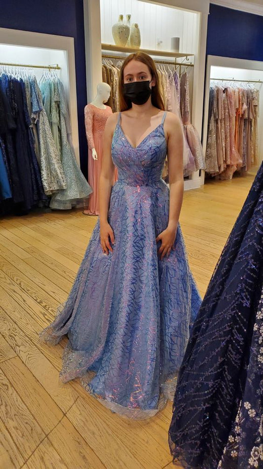 a-line blue prom dresses shinny praty gown     fg1223