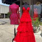 V Neck Layers Tulle Long Ball Gown,A Line Spaghetti Strap Evening Dresses    fg3211