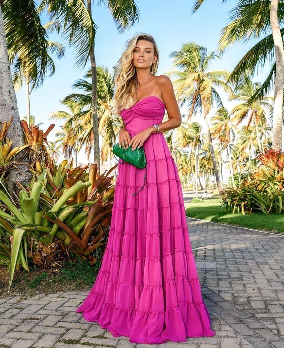 A line long prom dress, fuchsia evening dress      fg3320