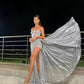 Silver tulle long prom dress, evening dress      fg3283