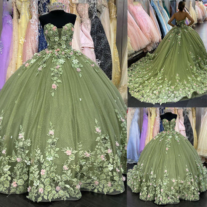 Quinceanera Dresses Ball Gown Lace Ball Gown Sweet 16 Dress With Flowers       fg486