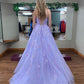 Purple tulle lace long prom dress, purple lace evening dress      fg3273