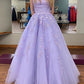 Purple tulle lace long prom dress, purple lace evening dress      fg3273