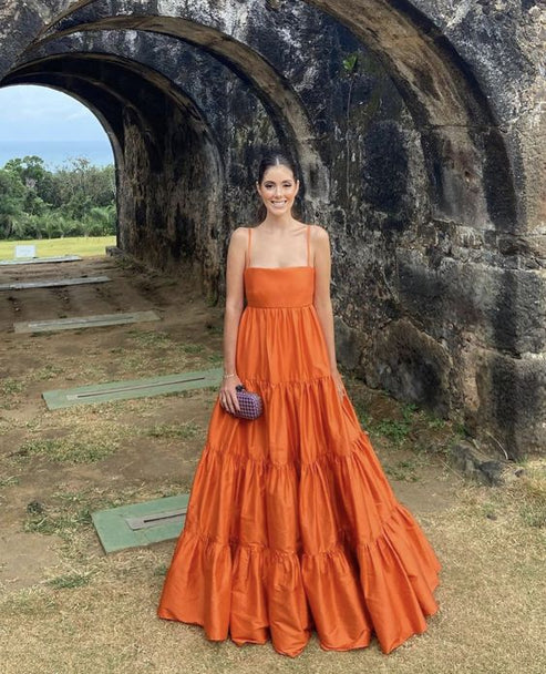 Simple A-Line Satin Orange Long Prom Dress, Orange Formal Evening Dress Y2585 main image 0