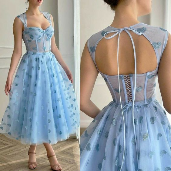 A line blue prom dress, simple evening dress      fg3323