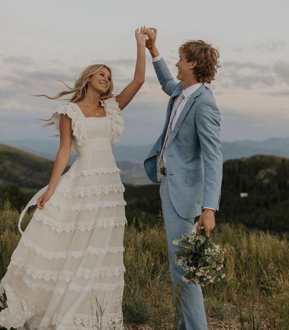A Line Wedding Dress Long Square Neck Bridal Dresses fg3301 – formalgowns