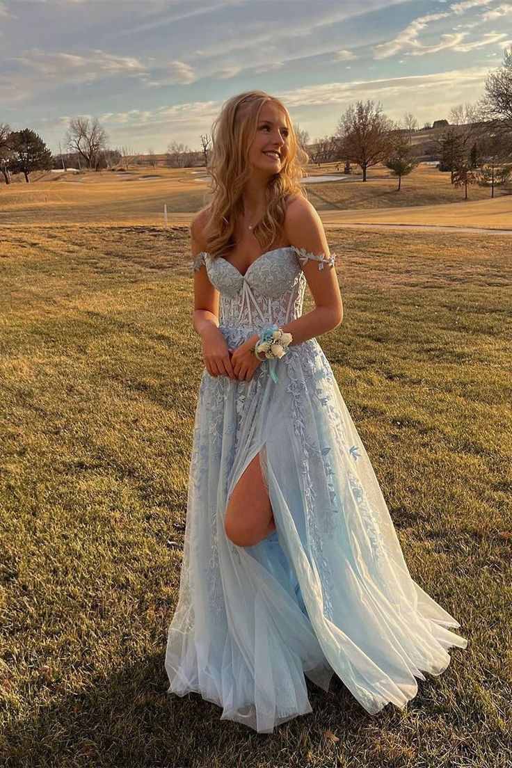 Tulle Floral Lace Off-the-Shoulder A-Line Prom Dress      fg3360