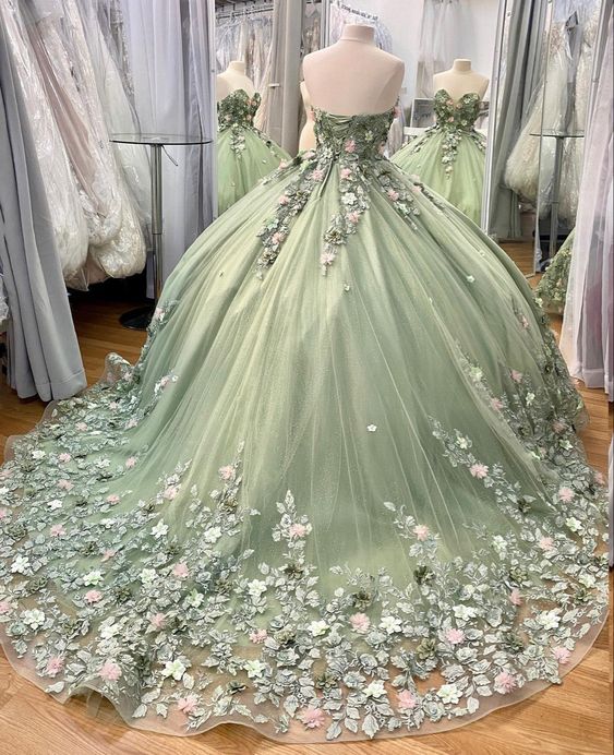Green Ball Gown tulle long prom dress, evening dress      fg3282
