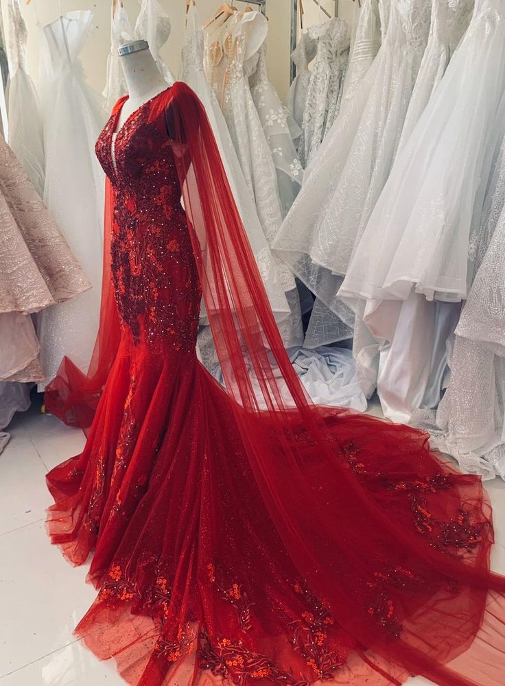 Unique Red Vintage Wedding Dress, Made to Measure Wedding Dress, Princess Bridal Gown Mermaid Prom Dress     fg3270