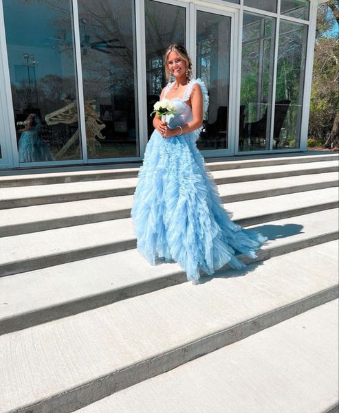 Princess Light Sky Blue Tulle Long Prom Dress main image 1