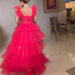 Pink tulle prom dresses long evening dress   fg2453
