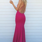 Fuchsia Mermaid V Neck Backless Long Prom Dresses with Train, Fuchsia Backless Formal Dresses, Mermaid Evening Dresses      fg2267