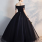 Black Off Shoulder Lace Tulle Long Prom Dress, Black Evening Dress      fg2629