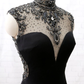 Mermaid High Neck Beaded Black Formal Evening prom Gown with Slit     fg1850