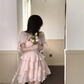 Ruffled Puff Sleeve Dress Solid Square Collar Women's Summer Dress , Homecoming Party Dress    fg2740