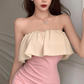Women Summer Off-Shoulder Sleeveless Ruffled Tight Short Tube Dress Homecoming Dress    fg2746