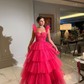 Pink tulle prom dresses long evening dress   fg2453