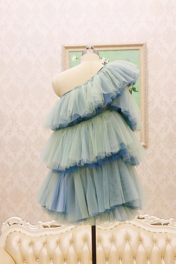 Unique One Shoulder Tulle Homecoming Dress, Short Layers Party Dress     fg2551