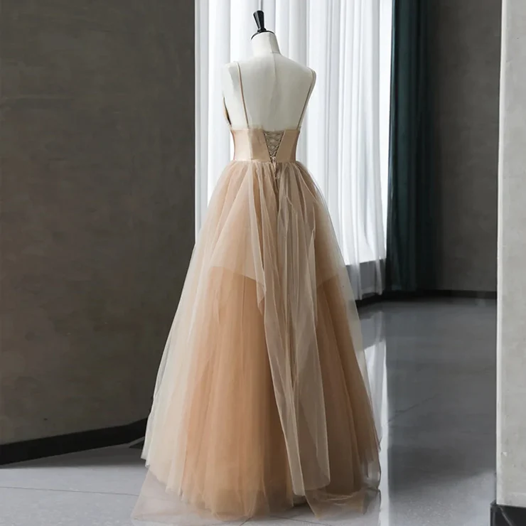 Champagne Tulle Gradient Tulle Straps Long Evening Dress, Charming Formal Gown      fg2218