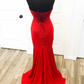 Elegant Red Halter Mermaid Prom Dress with Appliques     fg2368